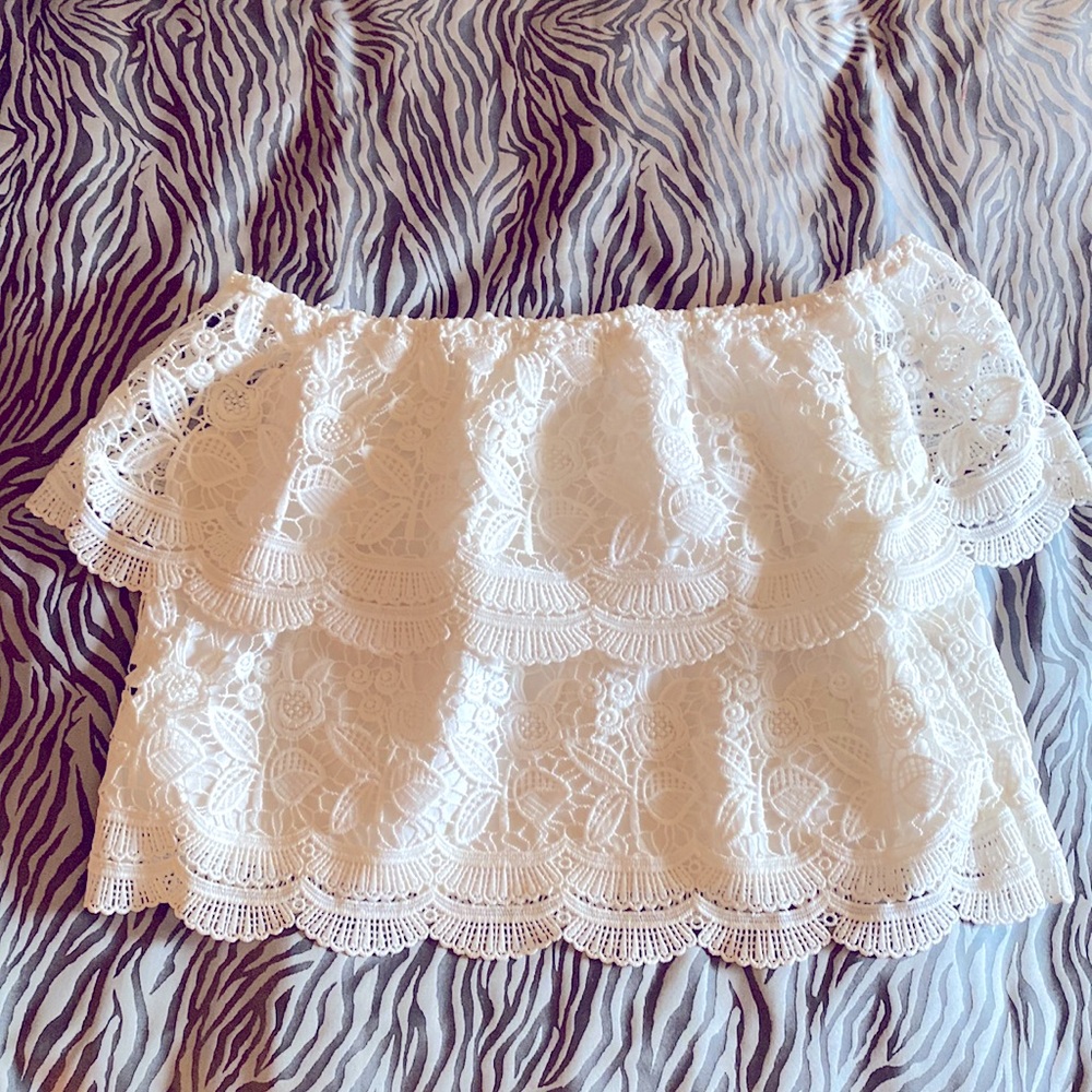 Glamorous White Lace Off-Shoulder Blouse